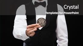  Presentation with magic show - Cool new PPT theme with dealer holding half dollar coin backdrop and a dark gray colored foreground