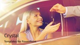  Presentation with consumerism - Colorful slide set enhanced with dealer in auto show backdrop and a coral colored foreground