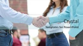  Presentation with handshake - PPT layouts featuring first impression - handshake between businesspeople background and a light blue colored foreground