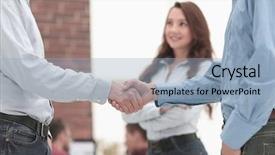  Presentation with handshake between healthcare and it - Colorful PPT theme enhanced with first impression - handshake between businesspeople backdrop and a light blue colored foreground