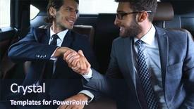  Presentation with car business - Slide deck with handshake of business partners sitting background and a wine colored foreground