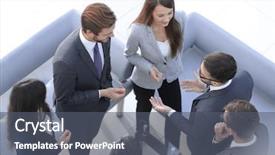  Presentation with team - Beautiful PPT theme featuring joint venture companies - happy smiling business team standing backdrop and a ocean colored foreground