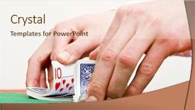  Presentation with poker - PPT layouts featuring dealer's hands shuffling cards background and a cream colored foreground
