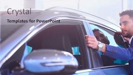  Presentation with car dealer - Beautiful PPT theme featuring dealer-stands-near-a-new backdrop and a lemonade colored foreground