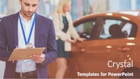  Presentation with car dealer - Cool new slide set with dealer-stands-near-a-new backdrop and a red colored foreground