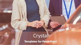  Presentation with car dealer - Presentation design enhanced with dealer-with-woman-stands-near background and a coral colored foreground