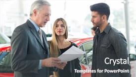  Presentation with car dealer - Colorful slide deck enhanced with dealers - car dealer new car concept backdrop and a dark gray colored foreground