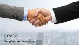  Presentation with shaking hands - Slide deck enhanced with customer dealings - business and office concept background and a lemonade colored foreground