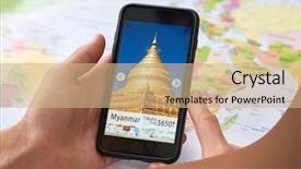  Presentation with travel app - Slides having deals on mobile app application background and a coral colored foreground