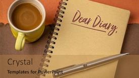  Presentation with coffee cup diary - PPT layouts featuring dear-diary-handwriting background and a coral colored foreground
