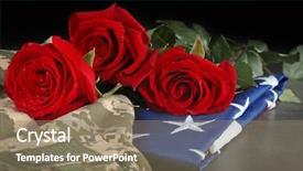  Presentation with military - Presentation featuring death anniversary - red roses on american flag background and a coral colored foreground