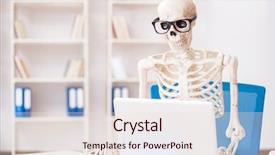  Presentation with dying - PPT theme having death dying - skeleton businessman working background and a sky blue colored foreground