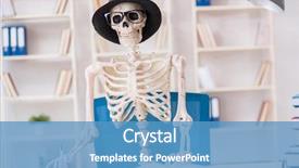  Presentation with skeleton - Slide deck enhanced with death note - skeleton businessman working background and a teal colored foreground