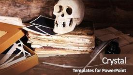  Presentation with death - Slide set with death note - still life with human skull background and a tawny brown colored foreground