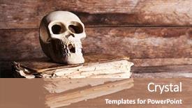  Presentation with note book - Slide set enhanced with death note - still life with human skull background and a coral colored foreground