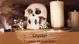  Presentation with note book - Presentation design featuring death note - still life with human skull background and a red colored foreground