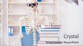  Presentation with skeleton - Presentation theme enhanced with death note - student skeleton preparing for exams background and a light gray colored foreground