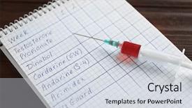  Presentation with syringe - Slides having death note - syringe and notebook doping background and a sky blue colored foreground