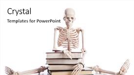  Presentation with skeleton - Colorful presentation design enhanced with death row - skeleton with books isolated backdrop and a  colored foreground