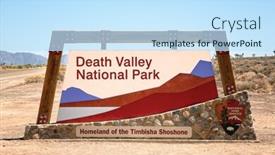  Presentation with death - PPT theme featuring death-valley-national-park-sign background and a sky blue colored foreground
