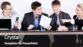  Presentation with debate - PPT theme featuring debate team - four entrepreneurs are sitting background and a dark gray colored foreground
