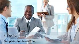  Presentation with confident - Presentation featuring debate team - portrait of confident boss smiling background and a light blue colored foreground