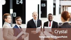  Presentation with summit - Cool new slide deck with delegates in formalwear having debate backdrop and a tawny brown colored foreground