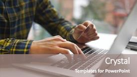  Presentation with hold hand - Presentation featuring debit - laptop and man who working background and a gray colored foreground