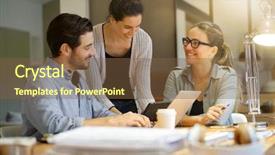  Presentation with ideas - Cool new PPT theme with debriefing - colleagues workshopping business ideas backdrop and a tawny brown colored foreground