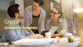  Presentation with ideas - Slide deck featuring debriefing - colleagues workshopping business ideas background and a tawny brown colored foreground