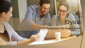  Presentation with ideas - Theme with debriefing - colleagues workshopping business ideas background and a coral colored foreground