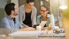  Presentation with ideas - Colorful PPT theme enhanced with co - colleagues workshopping business ideas backdrop and a coral colored foreground