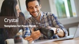  Presentation with camera - Beautiful slide deck featuring photographer colleagues going through photos backdrop and a tawny brown colored foreground