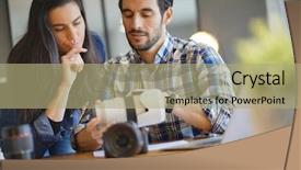  Presentation with camera - Amazing theme having photographer colleagues going through photos backdrop and a violet colored foreground