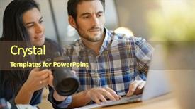  Presentation with camera - Slides with photographer colleagues going through photos background and a tawny brown colored foreground