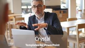  Presentation with ideas - Presentation having debriefing - work colleagues discussing ideas background and a coral colored foreground