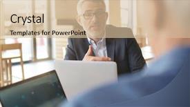  Presentation with ideas - Cool new PPT theme with prep - work colleagues discussing ideas backdrop and a soft green colored foreground