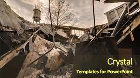  Presentation with roof - Amazing theme having debris from a collapsed roof backdrop and a tawny brown colored foreground