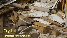  Presentation with pile - Slide deck enhanced with debris of a destroyed building background and a tawny brown colored foreground