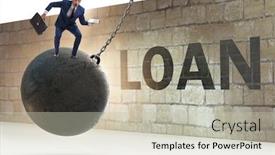  Presentation with loan - Slide set enhanced with debt and loan concept with businessman background and a soft green colored foreground