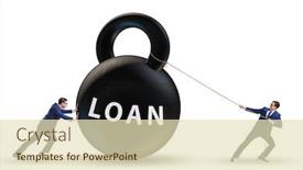  Presentation with loan - Presentation design enhanced with debt and loan concept with businessman pulling kettlebell background and a soft green colored foreground