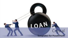  Presentation with loan - Beautiful presentation design featuring debt and loan concept with businessman pulling kettlebell backdrop and a ocean colored foreground