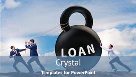  Presentation with loan - Slide set featuring debt and loan concept with businessman pulling kettlebell background and a teal colored foreground