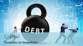  Presentation with loan - Presentation design consisting of debt and loan concept with businessman pulling kettlebell background and a light blue colored foreground