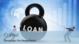  Presentation with loan - PPT theme consisting of debt-and-loan-concept background and a light blue colored foreground