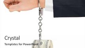  Presentation with hand handcuffs - Presentation theme featuring debt lock - hand with handcuffs and money background and a white colored foreground