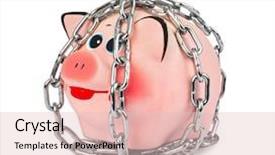  Presentation with chains - Colorful presentation design enhanced with debt lock - piggy bank and chains isolated backdrop and a lemonade colored foreground