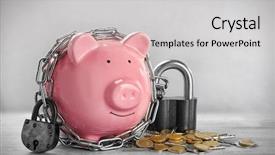  Presentation with chains - Amazing PPT layouts having debt lock - piggy bank and chains backdrop and a light gray colored foreground