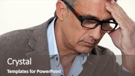  Presentation with stressed - Slide deck consisting of debt managing - stressed businessman wearing glasses background and a dark gray colored foreground