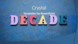  Presentation with leather craft work table - PPT theme with decade-word-on-a-blue background and a teal colored foreground